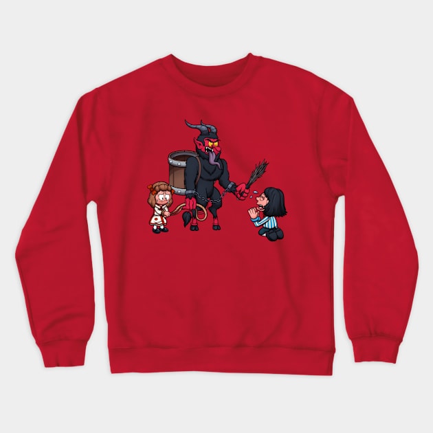 Krampus Punishing Kids Crewneck Sweatshirt by TheMaskedTooner